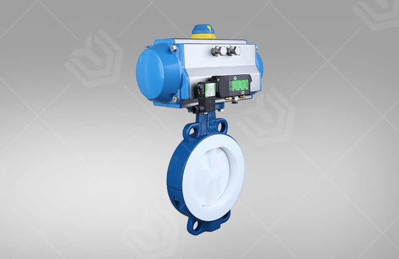 Pneumatic fluorine-lined wafer butterfly valve
